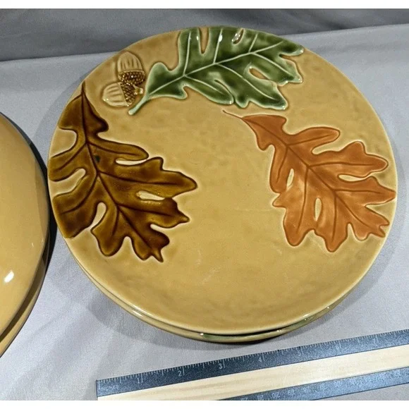 Autumn‎ Leaves Ceramic Set Of 4 Dinner Plates Holiday Autumn Leaf Festive - Picture 5 of 9